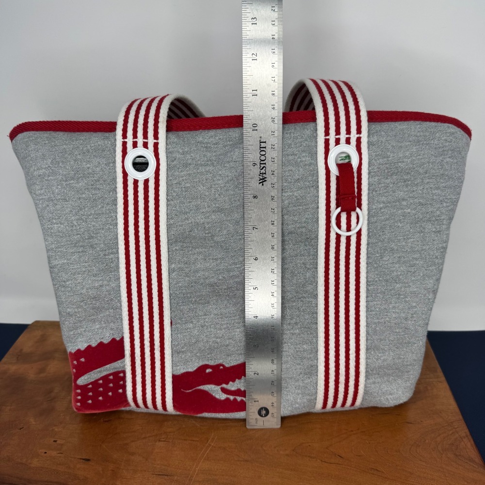 Y2K Lacoste Tote Bag Gray Sweatshirt Red Striped Velvet Crocodile Logo - Picture 13 of 13